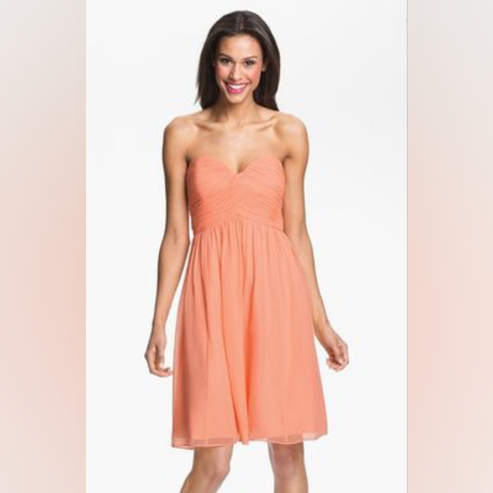 After Six Strapless Coral Chiffon Fit And Flare Dress Prom Bridesmaid Size 10